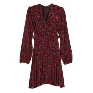 EXPRESS Floral Ruffle Front Pleated V-Neck Dress